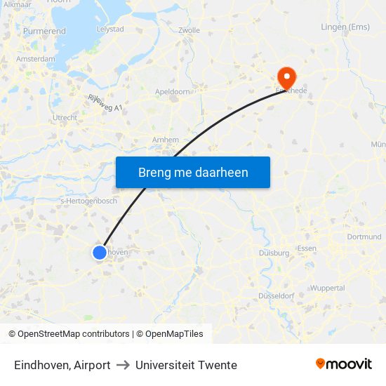 Eindhoven, Airport to Universiteit Twente map