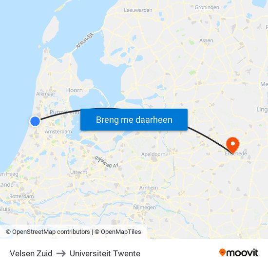 Velsen Zuid to Universiteit Twente map