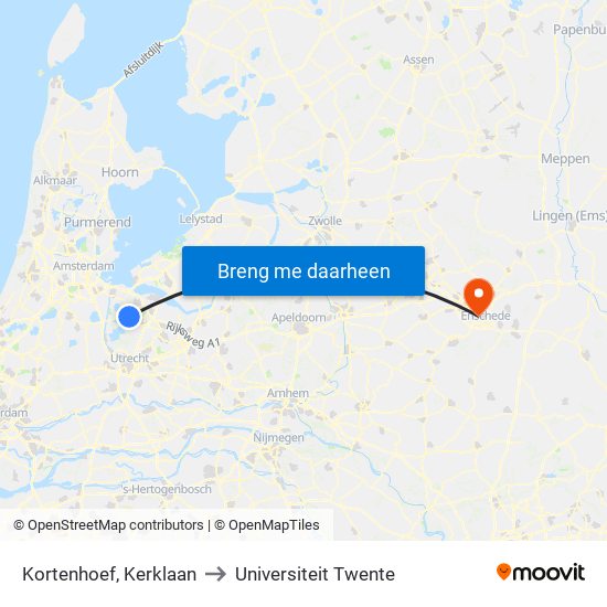 Kortenhoef, Kerklaan to Universiteit Twente map