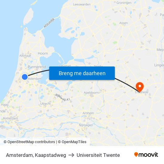 Amsterdam, Kaapstadweg to Universiteit Twente map