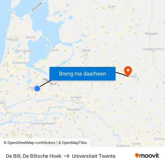 De Bilt, De Biltsche Hoek to Universiteit Twente map