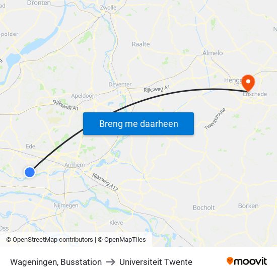 Wageningen, Busstation to Universiteit Twente map