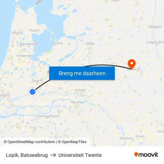 Lopik, Batuwebrug to Universiteit Twente map