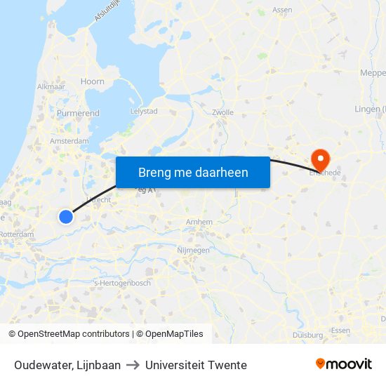 Oudewater, Lijnbaan to Universiteit Twente map