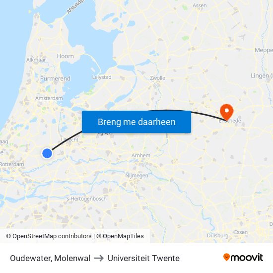 Oudewater, Molenwal to Universiteit Twente map