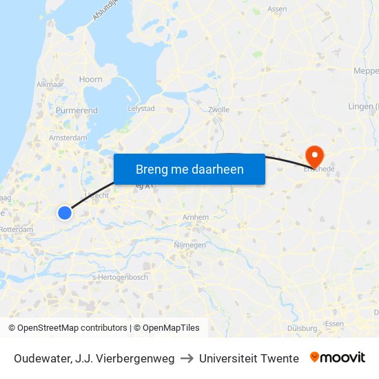 Oudewater, J.J. Vierbergenweg to Universiteit Twente map