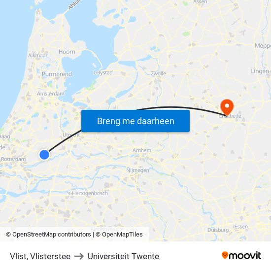 Vlist, Vlisterstee to Universiteit Twente map