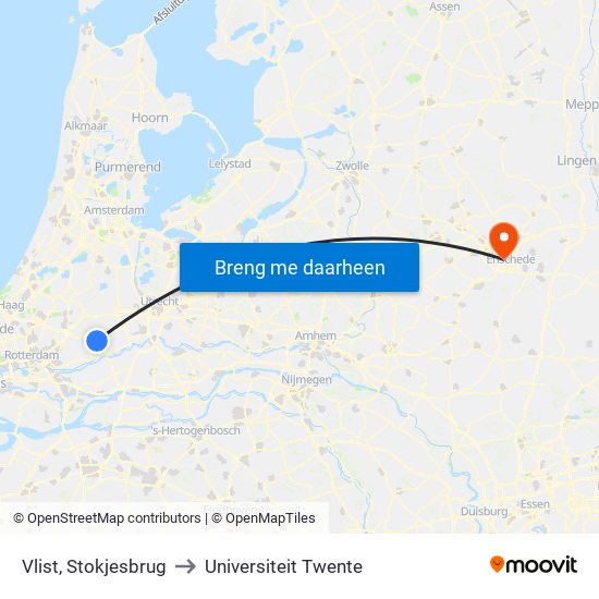 Vlist, Stokjesbrug to Universiteit Twente map