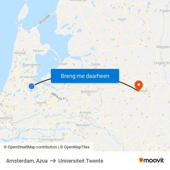 Amsterdam, Azua to Universiteit Twente map