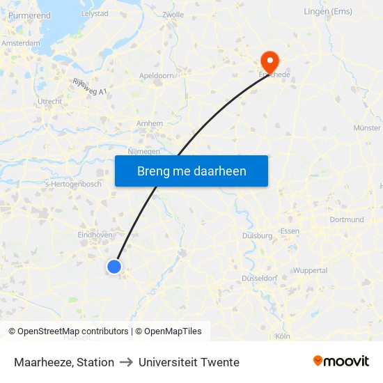 Maarheeze, Station to Universiteit Twente map
