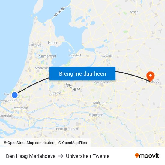 Den Haag Mariahoeve to Universiteit Twente map