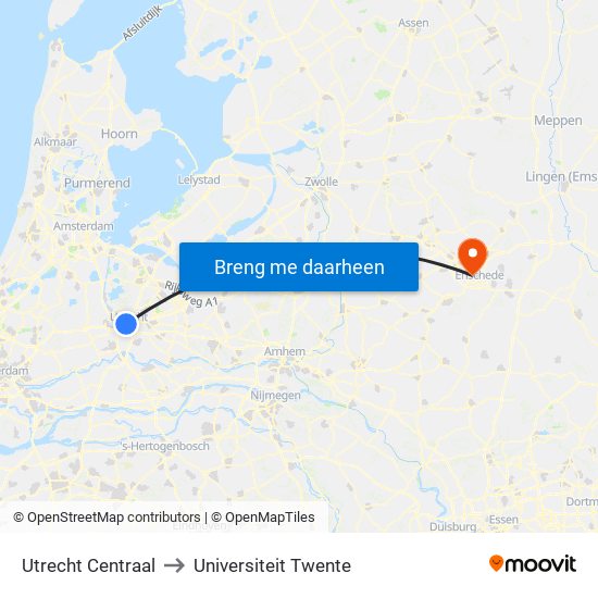 Utrecht Centraal to Universiteit Twente map