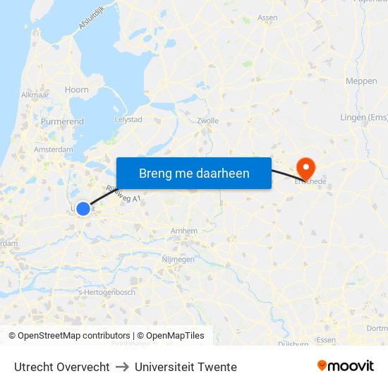 Utrecht Overvecht to Universiteit Twente map