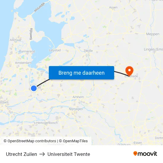 Utrecht Zuilen to Universiteit Twente map