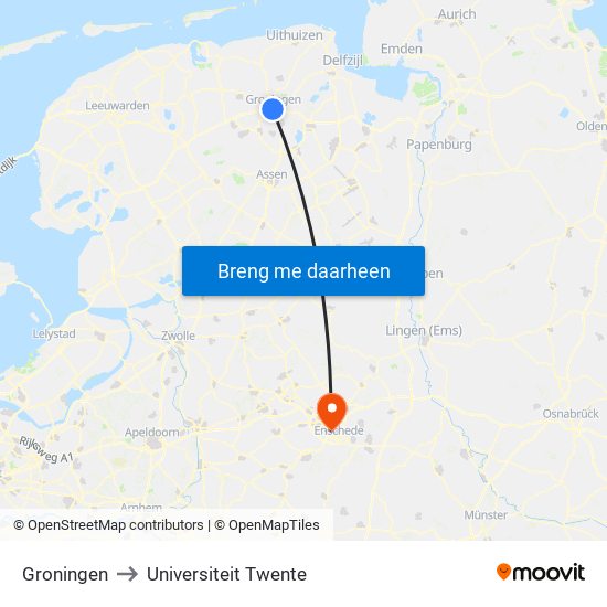 Groningen to Universiteit Twente map