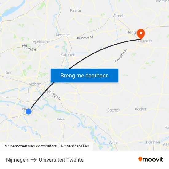 Nijmegen to Universiteit Twente map
