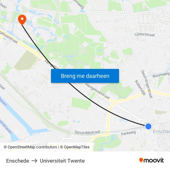 Enschede to Universiteit Twente map