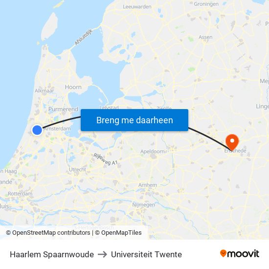 Haarlem Spaarnwoude to Universiteit Twente map