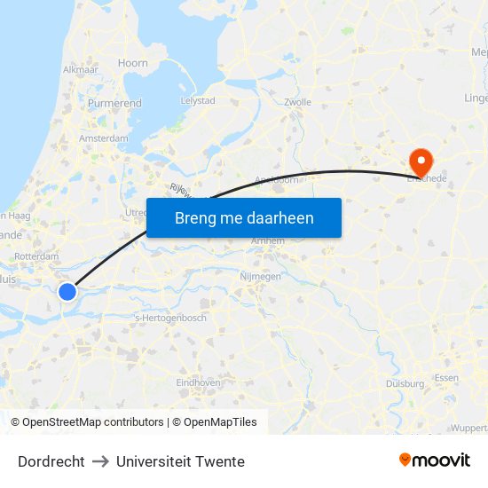 Dordrecht to Universiteit Twente map