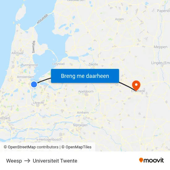 Weesp to Universiteit Twente map