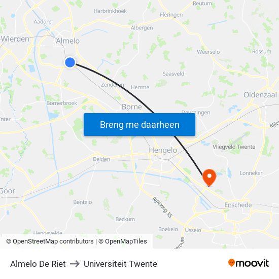 Almelo De Riet to Universiteit Twente map