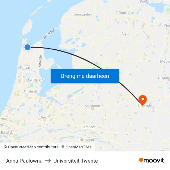 Anna Paulowna to Universiteit Twente map