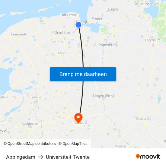 Appingedam to Universiteit Twente map