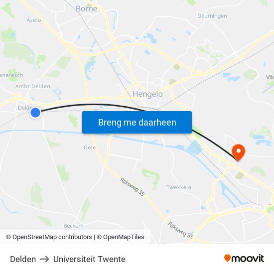 Delden to Universiteit Twente map