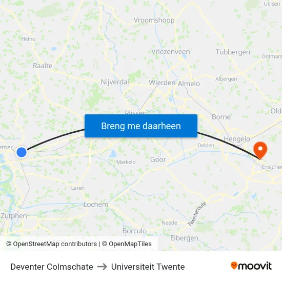 Deventer Colmschate to Universiteit Twente map