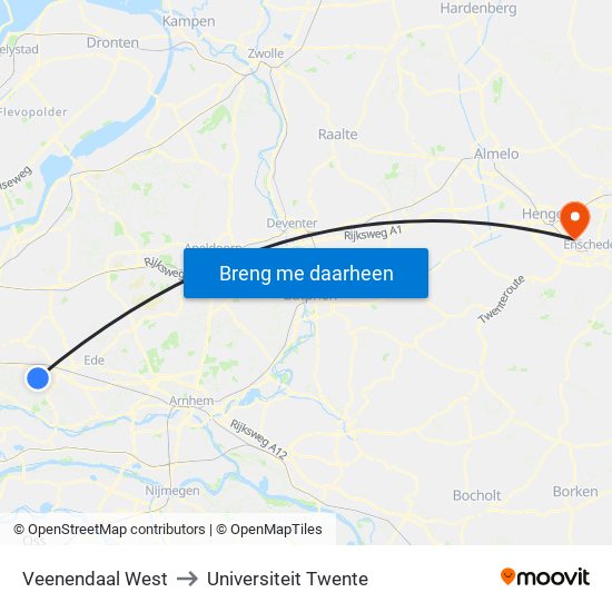Veenendaal West to Universiteit Twente map