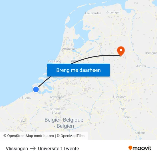 Vlissingen to Universiteit Twente map