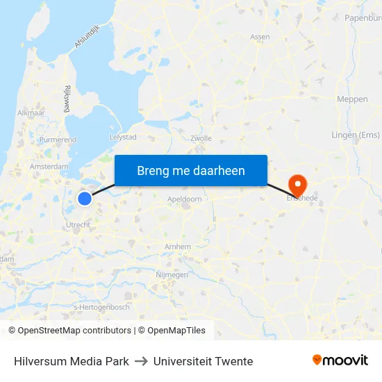 Hilversum Media Park to Universiteit Twente map