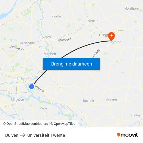 Duiven to Universiteit Twente map