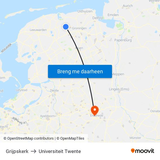 Grijpskerk to Universiteit Twente map