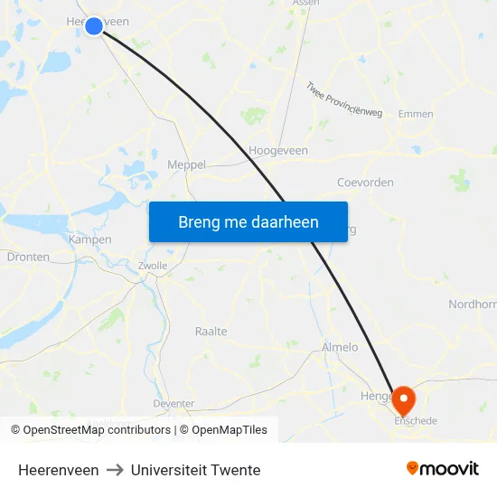 Heerenveen to Universiteit Twente map
