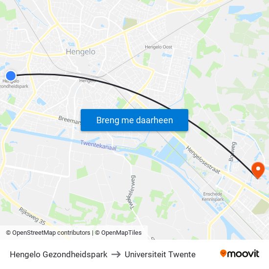Hengelo Gezondheidspark to Universiteit Twente map