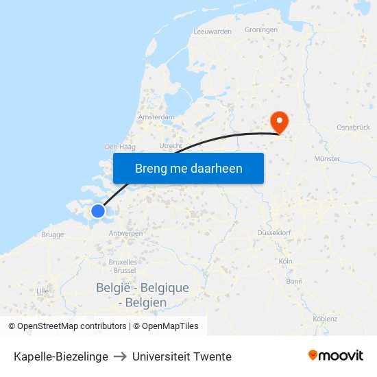 Kapelle-Biezelinge to Universiteit Twente map