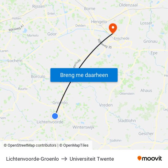 Lichtenvoorde-Groenlo to Universiteit Twente map
