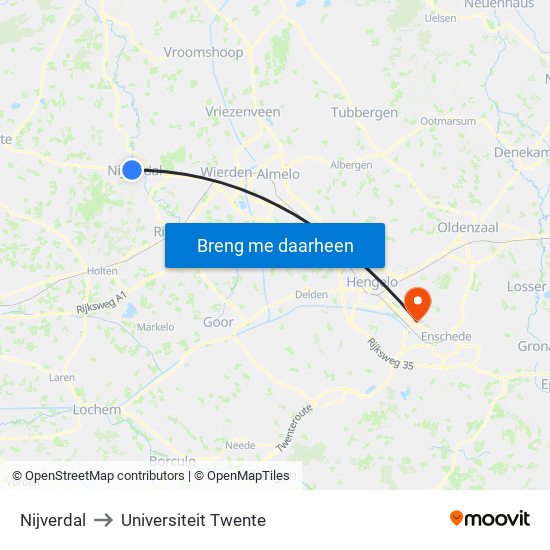 Nijverdal to Universiteit Twente map