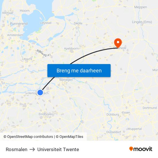 Rosmalen to Universiteit Twente map