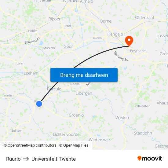 Ruurlo to Universiteit Twente map