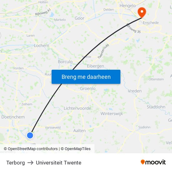 Terborg to Universiteit Twente map