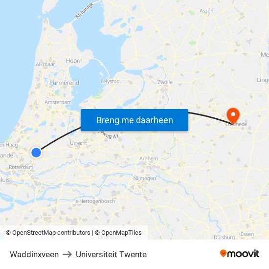 Waddinxveen to Universiteit Twente map