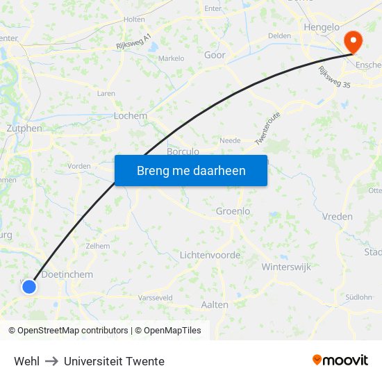 Wehl to Universiteit Twente map
