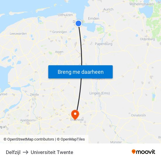 Delfzijl to Universiteit Twente map
