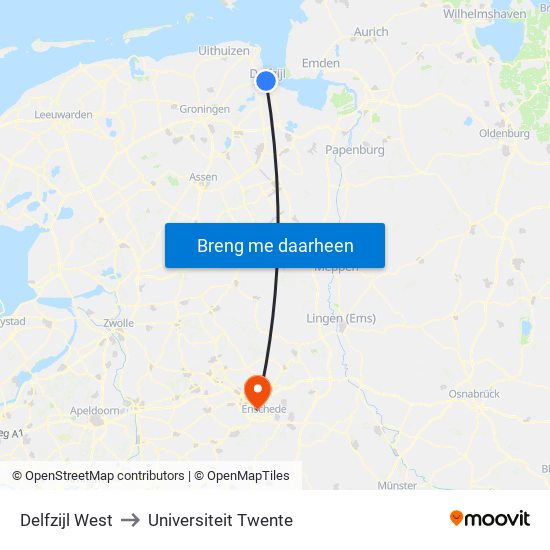 Delfzijl West to Universiteit Twente map