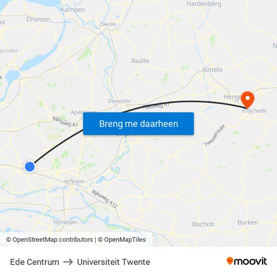 Ede Centrum to Universiteit Twente map
