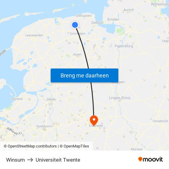 Winsum to Universiteit Twente map