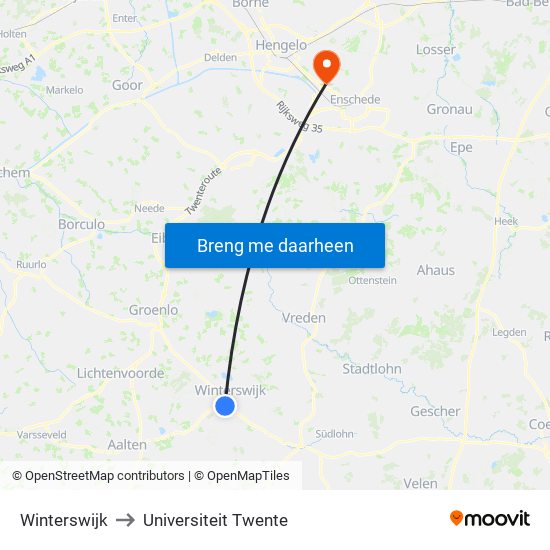 Winterswijk to Universiteit Twente map