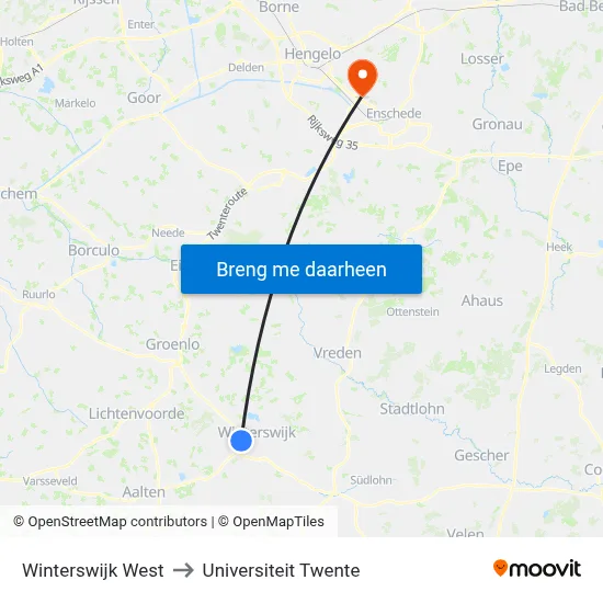 Winterswijk West to Universiteit Twente map